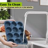 Vnray 2 Pack Silicone Muffin Baking Pan & Cupcake Tray 12 Cup - Nonstick Cake Molds/Tin, Silicon Bakeware, BPA Free, Dishwasher & Microwave Safe (12 Cup Size, Grey) Vnray