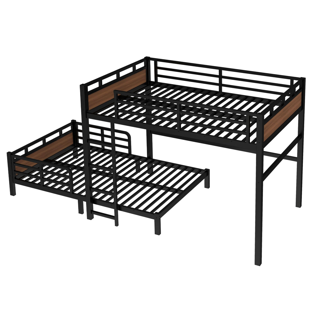 Full Over Full Bunk Bed with Headboard and Full Length Guardrail, Separable Bunk Bed Full Size, Heavy Duty Bunk Beds Can Turns Into Loft Bed and Platform Bed, Walnut Bellemave