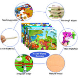 Puzzles for Kids Ages 4-8, 6 Pack Wooden Jigsaw Puzzles 60 Pieces Preschool Educational Learning Toys Set for Boys and Girls Runlycan