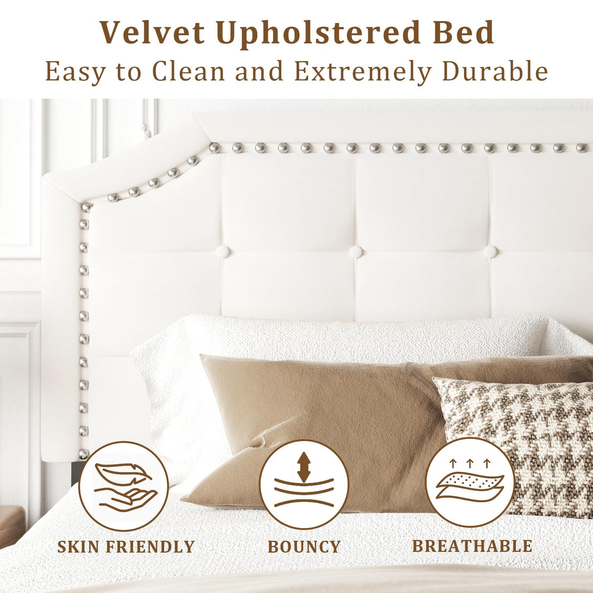 HAOARA Queen Size Bed Frame, Queen Size Platform Bed Frame with Upholstered Button Tufted Headboard, Strong Wood Slats, No Box Spring Needed, Mattress Foundation, Easy Assembly Beige HAOARA