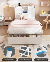 LegacyAmerhome Twin Size Bed Frame, Wooden Storage Headboard with Drawers, 3-in-1 Charging Hub & Nightstand, Strong Metal Slats, No Box Spring Required (White, Twin) LegacyAmerhome