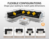 NICESOUL 7 Piece 28.7" High Back Patio Furniture Set, White PE Wicker Outdoor Conversation Sectional Sofa, Comfortable Deep Seat Modular Outdoor Patio Set for Backyard Porch Garden Deck, Black NICESOUL