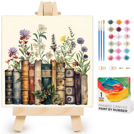 Yezavesu Framed Paint by Numbers Kit for Adults Beginner & Kids Ages 8-12, Book Paint by Numbers Without Easel, DIY Number Painting for Adults Flowers for Home Wall Decor Gift 10x 10 inch Yezavesu