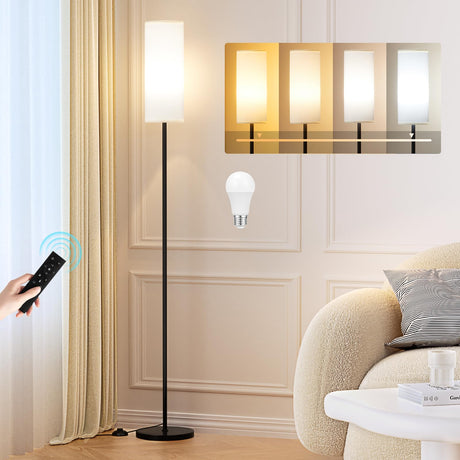 Ambimall Floor Lamps for Living Room, 64" Modern Floor Lamp with Remote Control and Stepless Dimmable Colors Temperature & Brightness, Standing Lamps for Living Room Bedroom Office, 9W Bulb Included Ambimall