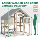 71" H Catio Outdoor Cat Enclosure Weatherproof, Large Walk-in Cat House Attached Window for Multiple Cats, Waterproof Cat Cage Kitty Enclosure Outside with 2 Condos, 6 Platforms Magazoopet