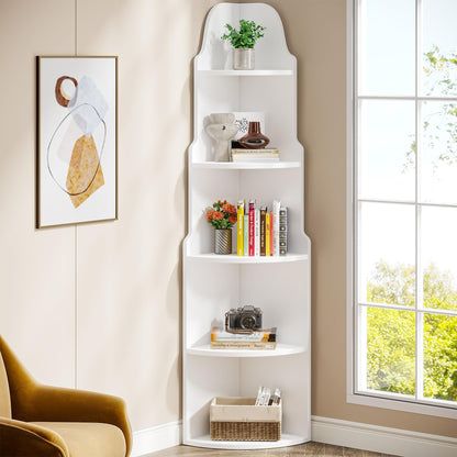 Tribesigns 69" Modern White Corner Bookshelf - 5-Tier Storage Rack for Living Room, Home Office & Kitchen - WoodArtSupply