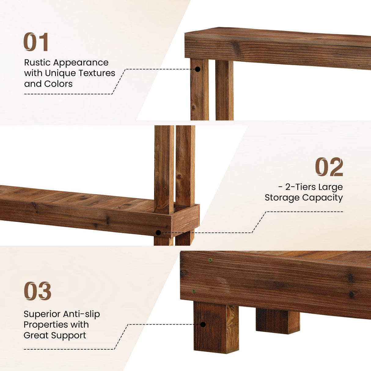 SMARTSTANDARD 46-Inch Long Console Table, Farmhouse Console Sofa Table, Solid Wood Entryway Table for Hallway, Living Room, Entrance, 2 Tiers, Easy Assembly, Natural Brown SMARTSTANDARD