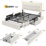 BTHFST Upholstered LED Bed Frame Queen Size with 5 Storage Drawers, Hidden Storage Headboard with Charging Station, Velvet Button Tufted Headboard Platform Bed, Beige BTHFST