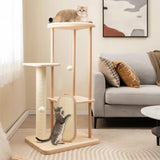 Tangkula Wood Cat Tree for Indoor Cats, Multi-Level Modern Cat Tower with Sisal Scratching Board & Post, Padded Perch, Platform, Hanging Toy, Minimalist Kitten Activity Center for Small & Medium Cats Tangkula
