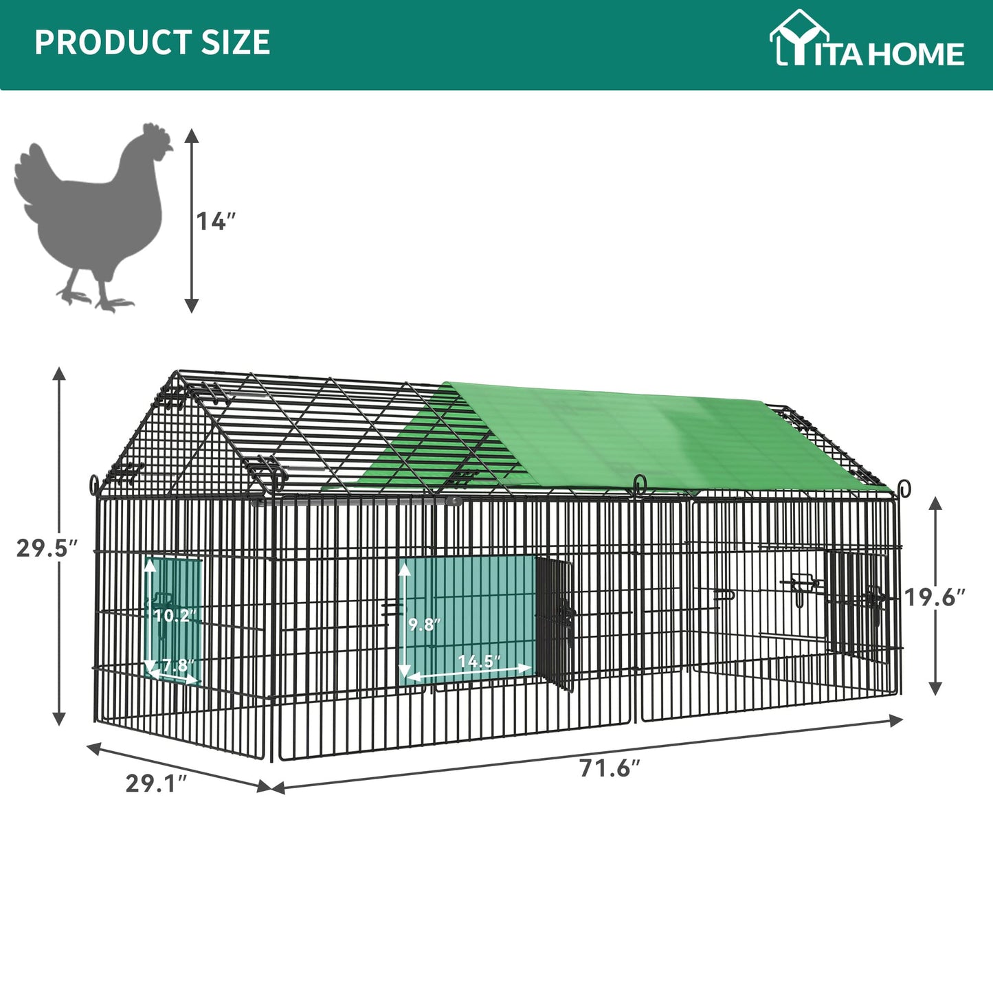 YITAHOME Metal Chicken Coop, Large Chicken Run Rabbit Enclosure Pen Pet Playpen with Waterproof Cover for Yard Backyard Farm Hen Rabbit Duck