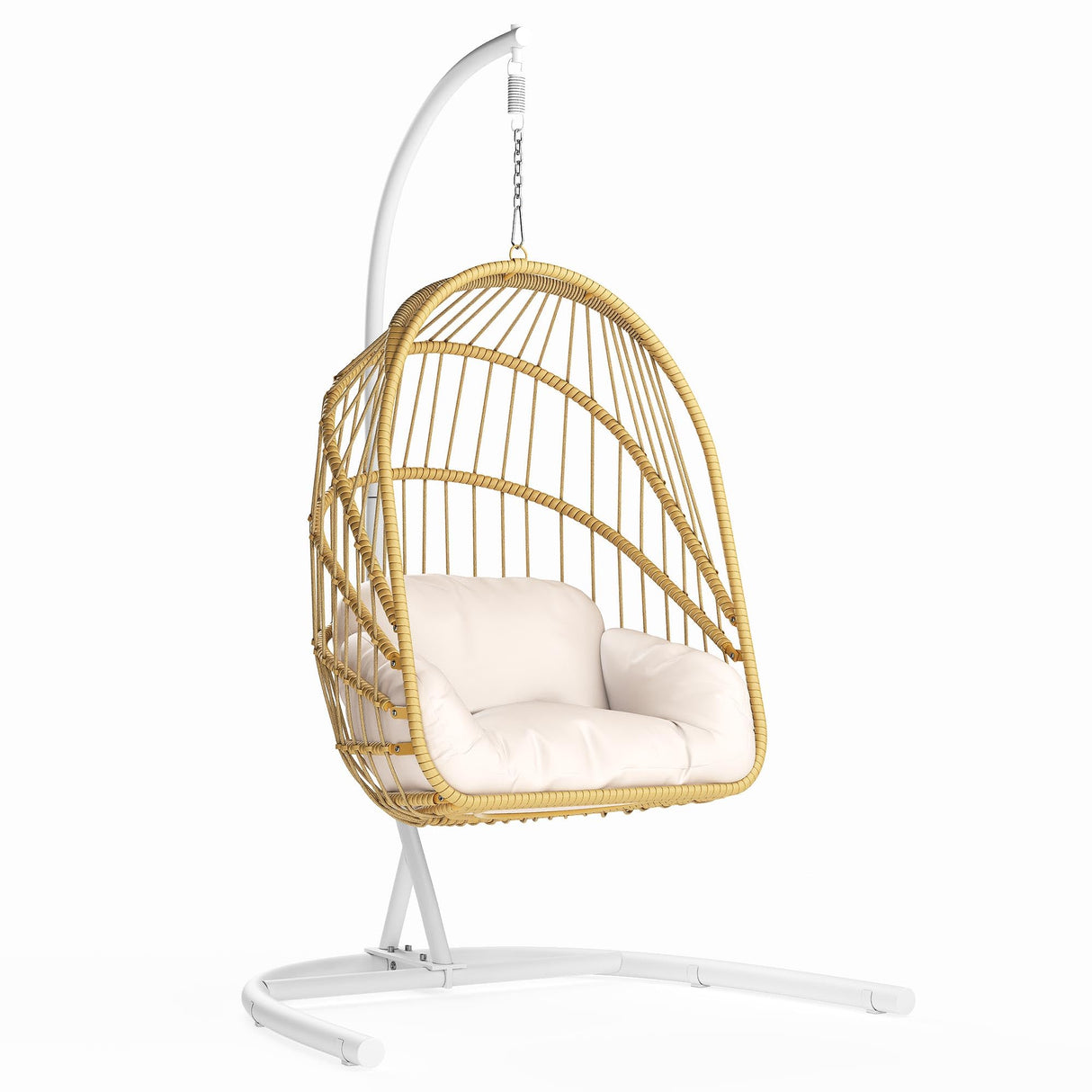 YITAHOME Wicker Swing Egg Chair with Cushions 350lbs, Foldable Hanging Basket Chair W/Stand Rattan Hammock Chair for Outdoor, Indoor, Patio, Bedroom - Beige YITAHOME