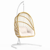 YITAHOME Wicker Swing Egg Chair with Cushions 350lbs, Foldable Hanging Basket Chair W/Stand Rattan Hammock Chair for Outdoor, Indoor, Patio, Bedroom - Beige YITAHOME