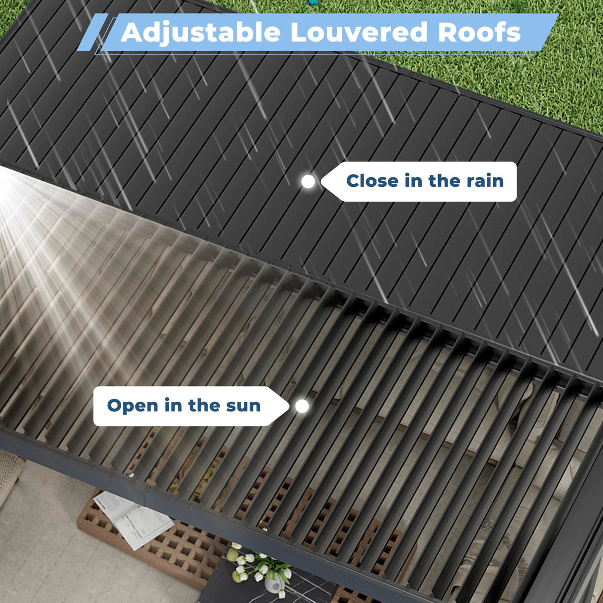 10'×13' Outdoor Louvered Pergola, Aluminum Outdoor Louvered Pergola Patio with Adjustable Roof for Outdoor Deck, Backyard, Garden (10X13FT) GS CHIER