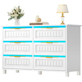 DWVO 6-Drawer Dresser, White Wood Dresser with Charging Station and LED RGB Light, Chest of Drawers Storage Organizer TV Stand for 60'' TV, Living Room, Closet, Entryway DWVO