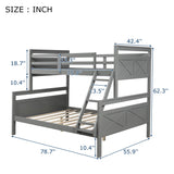Majnesvon Grey Twin Over Full Bunk Bed Frame with Ladder and Guardrail, Convertible to Two Beds Majnesvon