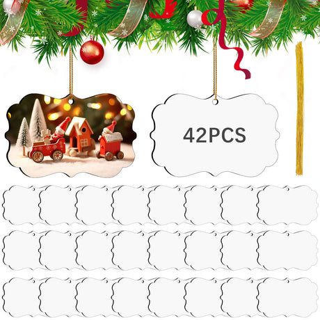 42 Pcs Sublimation Ornament Blanks, MDF Christmas Ornaments Sublimation Christmas Ornaments Blanks for Christmas Tree Decorations Double Sided Sublimation Blanks Ornaments Decor DIY Handmade Crafts LaiHiulaan