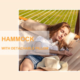 Lazy Daze Hammocks 12FT Quilted Fabric Double Hammock with Pillow, 2 Person Hammock with Spreader Bar for Outdoor Outside Patio Garden Yard Pool Beach (Linen) Lazy Daze Hammocks