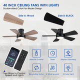 Ceiling Fans with Lights,Modern Low Profile Ceiling Fan with Remote Control,5 Dual-Sided Blades,Reversible DC Motor,40" Black Small Flush Mount Ceiling Fan for Bedroom Indoor/Outdoor Use Hounberi