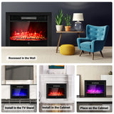 COSTWAY 28.5-Inch Electric Fireplace Inserts, 750W/1500W Wall Recessed and Freestanding Fireplace with 3 Flame Colors, 5 Brightness Settings, 8H Timer, Remote Control, Heater for Indoor Use COSTWAY