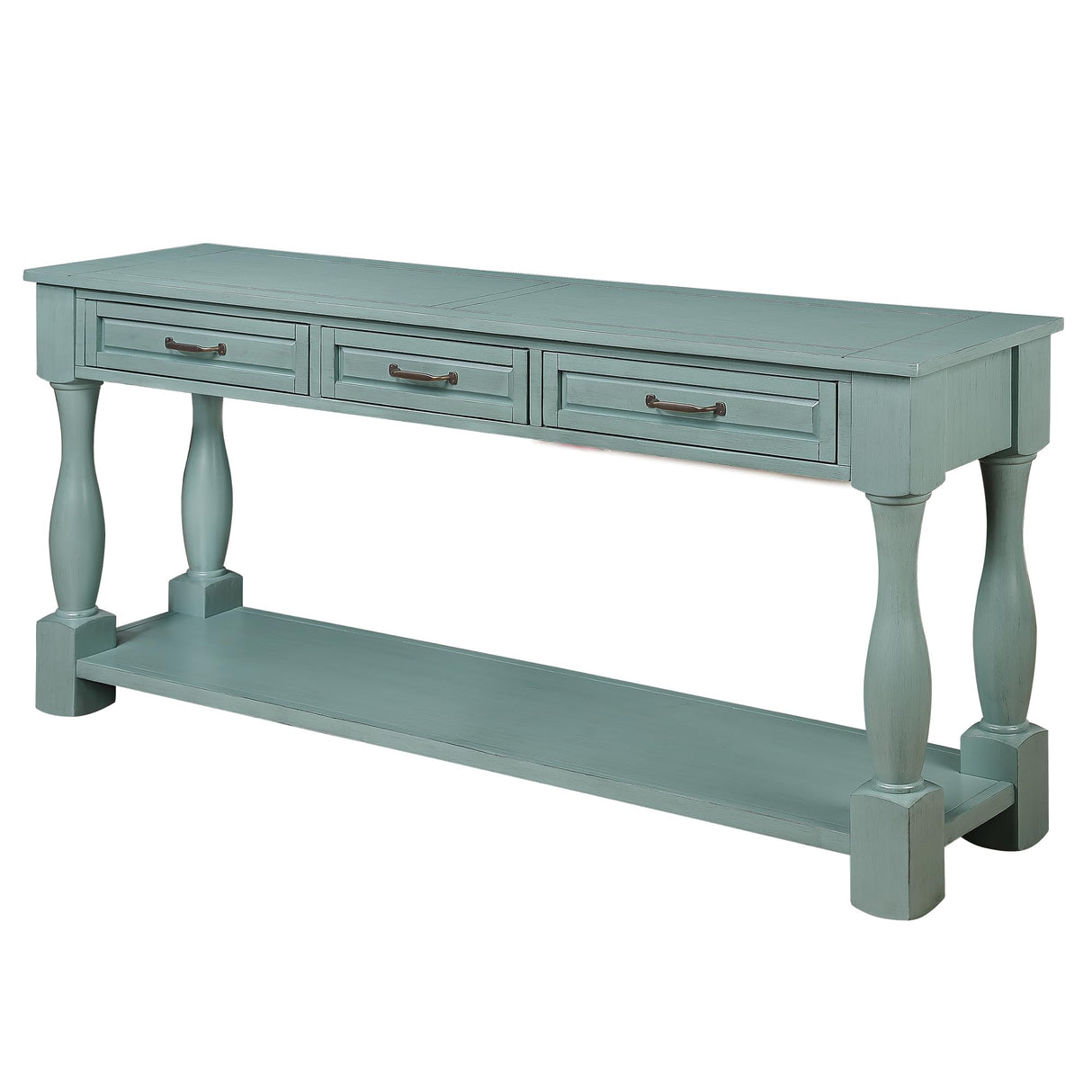 LKTART Solid Wood Console Table Sofa Table Entryway Table with 3 Drawers and 1 Bottom Shelf for Storage Entry Hallway Foyer Sofa (63" Retro Green) LKTART