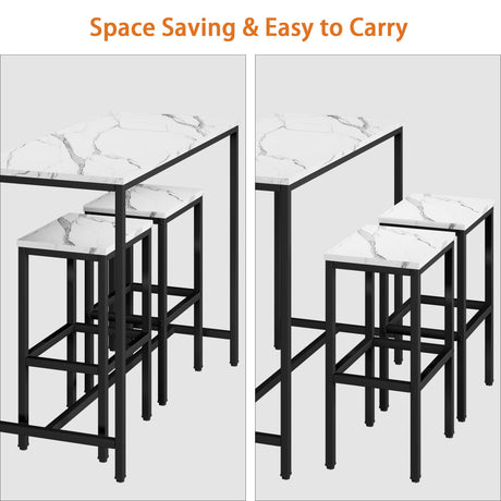 Yongchuang Modern 5 Piece Bar Table Set with White Faux Marble Top and 4 Backless Stools Yongchuang