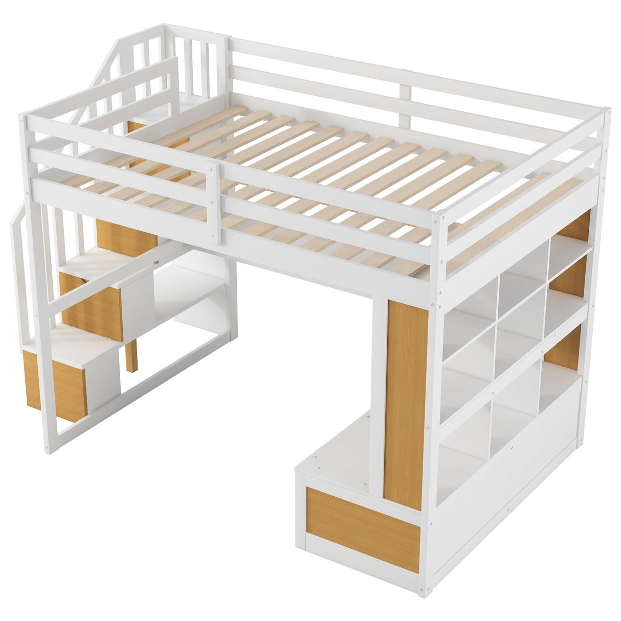 Harper & Bright Designs Natural Full Loft Bed with Desk, Stairs, and Storage Solutions for Kids and Teens Harper & Bright Designs