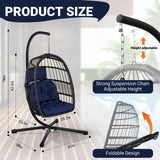 LEVELEVE Egg Chair with Stand,Patio Rattan Wicker Hanging Swing Egg Chair Hammock Chair for Porch Garden,Thickened Aluminum Alloy Steel Frame and UV Resistant Cushion,350LBS Capacity(Dark Blue) LEVELEVE