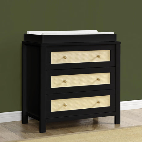 Simmons Kids Theo 3 Drawer Dresser with Changing Top and Interlocking Drawers, Black/Textured Almond Delta Children
