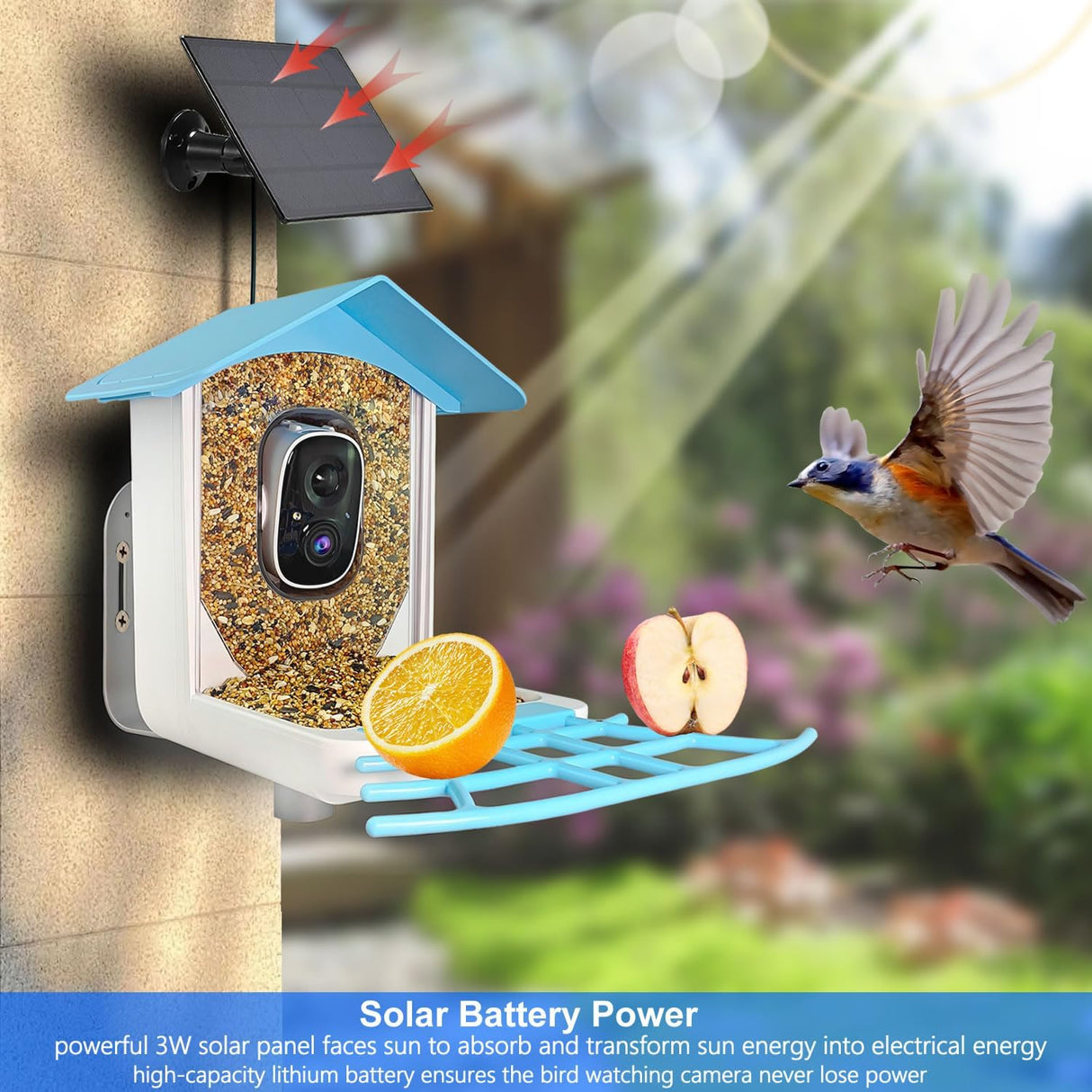 64GB Bird Feeder with Camera, 2K 3MP HD Camera Bird Feeder, AI Identify +10,000 Bird Species, Solar Powered Face Sun, Live Video & Playback on Phone & Tablet, Smart Wild Bird Watching Gifts Kadymay