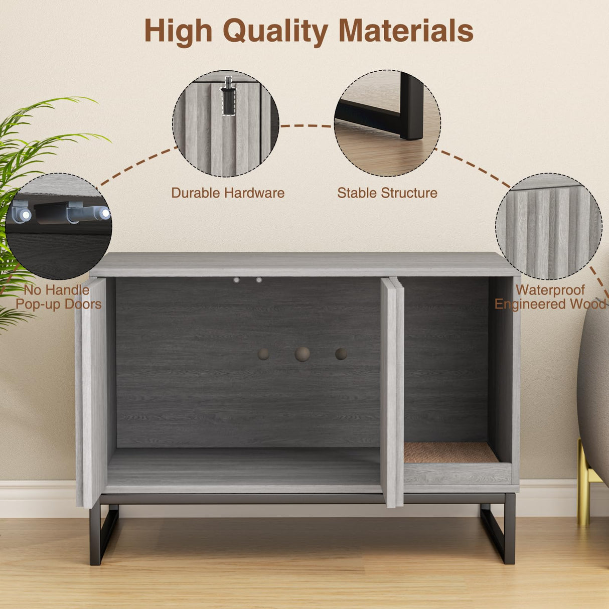 Halitaa Litter Box Enclosure, Modern Cat Litter Box Enclosure Furniture Hidden Litter Box with Cat Scratch Pad, Cat Washroom Cat House End Table, Entryway Bench for Livingroom (Grey) Halitaa