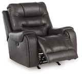 Signature Design by Ashley Trumble Modern Faux Leather Manual Rocker Recliner with Track Arms, Gray Signature Design by Ashley