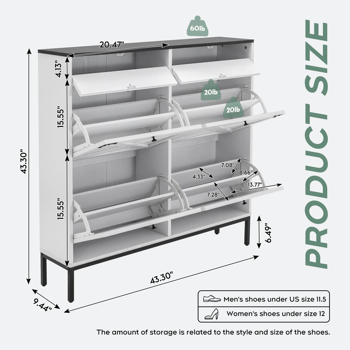 Brafab Large Shoe Storage Organizer Cabinet with 4 Flip Drawers, Freestanding Shoe Rack with Adjustable Shelf for Entryway, Living Room (White) Brafab