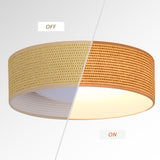 CALOKES 13" Woven Rattan-Style Boho Flush Mount Ceiling Light, LED 24W 3000K Closed to Ceiling Light Fixture with Classic Linen Drum Design for Bedrooms, Kitchen, Dining Room, Hallway CALOKES