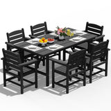 PLUUV Outdoor HDPE Dining Set, 7 Pieces Outdoor Furniture with Large Table& 6 Chairs, All-Weather Patio Dining Set for Lawn, Garden, Backyard, Black PLUUV