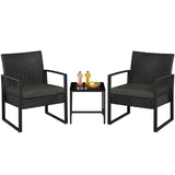 Yaheetech 3 Pieces Rattan Bistro Set, Indoor/Outdoor Wicker Patio Modern Conversation Furniture, 2 Chairs & Tempered Glass Coffee Table for Garden, Balcony, Backyard, Poolside, Black/Gray Yaheetech