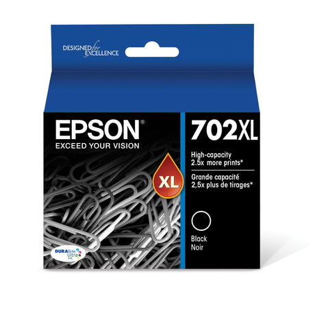 EPSON 702 DURABrite Ultra Ink High Capacity Black Cartridge (T702XL120-S) Works with WorkForce Pro WF-3720, WF-3730, WF-3733 Epson