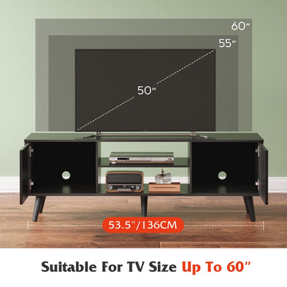 WLIVE TV Stand for 55 60 inch TV, Entertainment Center with Storage Cabinets, Rustic TV Console for Living Room Decor, Black