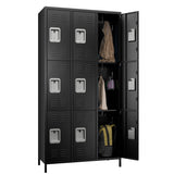 Aobabo 9 Doors Metal Storage Locker Cabinet for Employees, Storage Locker for School Office Gym Bedroom, Industrial Steel Storage Locker with 18 Hooks, Black, Assembly Required Aobabo