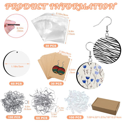 ZOCONE 60 Pcs Sublimation Earrings Blank, Earring Blanks for Sublimation Printing, Unfinished Round Heat Transfer Earring Pendant with Earring Hooks Cardboard Bags for Women DIY Earring Project