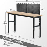 WORKPRO 72" Adjustable Workbench with 2 Pack 16”x 32” Metal Pegboard, Rubber Wood Top Heavy-Duty Workstation, 3000 LBS Load Capacity Hardwood Worktable with Power Outlets, for Workshop, Garage WORKPRO