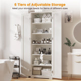 Teekyooly 70" Tall Storage Pantry Cabinet, Bathroom Floor Organizer Storage Cabinet with 2 Doors and 6 Adjustable Shelves, Standing Utility Cabinet for Dining Room, Food Storage and Kitchen, White Teekyooly