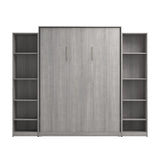 Bestar Claremont Queen Murphy Bed with Closet Organizers (105W) in Platinum Gray, Space-Saving Sleeping Arrangement for Multipurpose Room Bestar