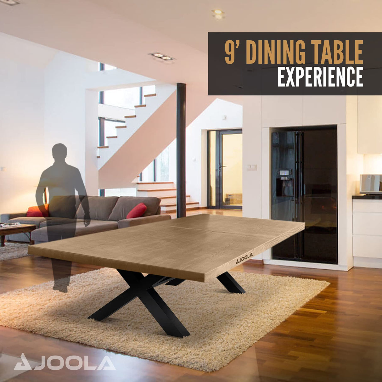 JOOLA Berkshire Outdoor Table Tennis Table - Multi Use Conference Table Dining Table - Concrete Oak Wood Look Includes Steel Outdoor Ping Pong Net Set & Frame - Hybrid Indoor Outdoor Ping Pong Table JOOLA
