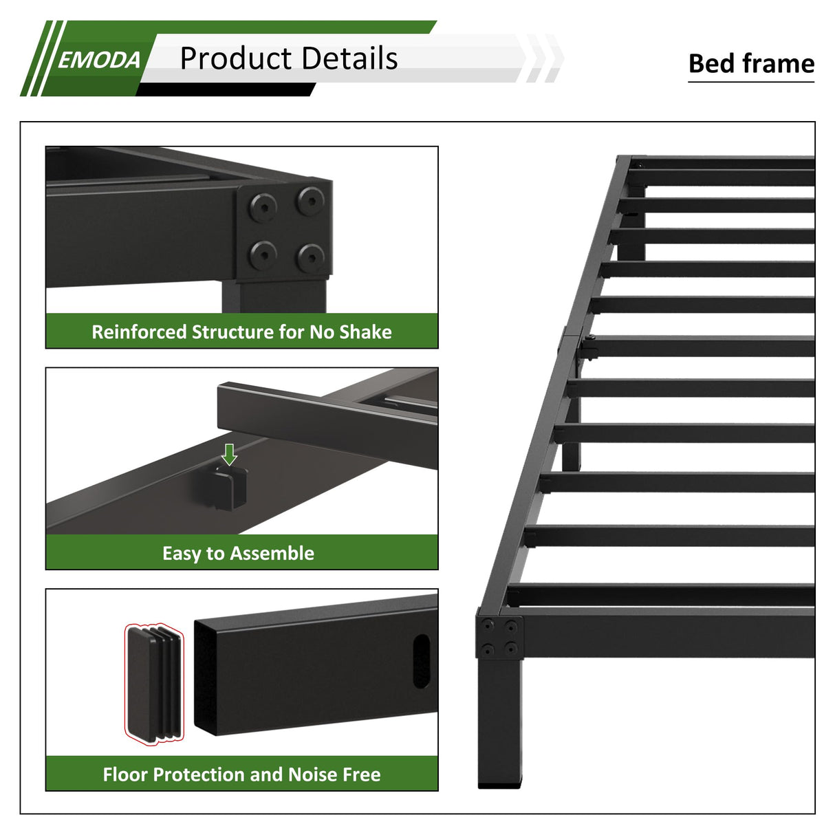 EMODA 6 Inch Heavy Duty Metal King Bed Frame - No Box Spring Required, Noise-Free Design, Easy Assembly EMODA