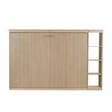 RuiSiSi Full Size Horizontal Murphy Bed with Storage Shelves, Hideaway Wall Bed with Open Bookcase, can be Folded into a Cabinet, Folding Murphy Bed Space-Saving for Guest Room Bedroom Office, Natural RuiSiSi