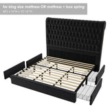 King Size Bed Frame 55" Tall Headboard with Gorgeous Button Tufted and Nail, Velvet Fabric Upholstered Bed Frame includes 4 Under-bed Storage Drawers, Wooden Slats, Noise-Free, Easy Assembly, Black Keyluv