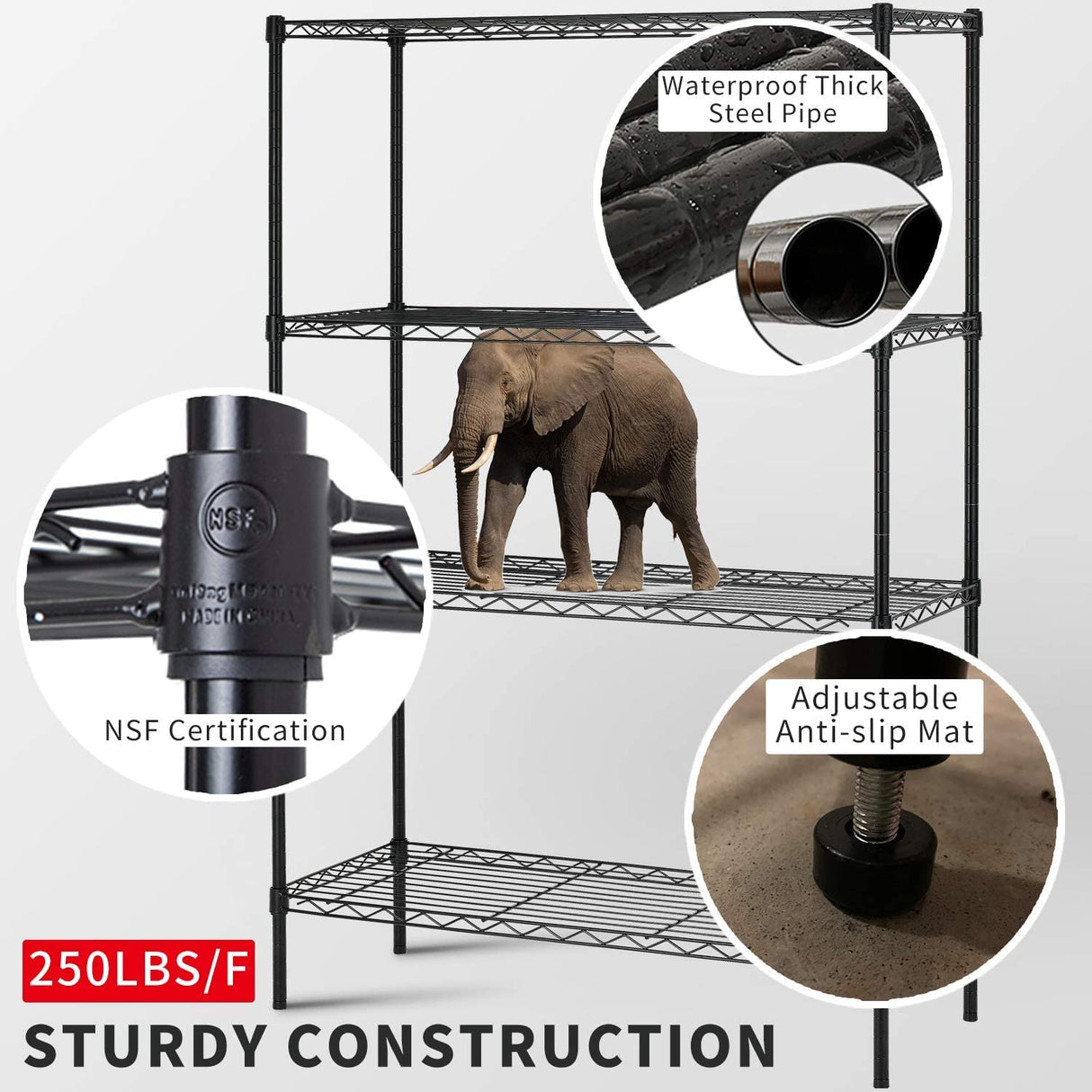 NChanmar 4 Tier Wire Shelving Unit Storage Shelves Shelf Organizer 54"x36"x14" Heavy Duty Metal Storage Rack Wire Rack NSF Height Adjustable for Laundry Bathroom Kitchen Garage Shelving (Black) NChanmar