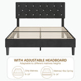 VECELO Full Size Bed Frame with Diamond Tufted Headboard, Upholstered Platform Bedframe with Wood Slat Support, No Box Spring Needed, Velvet & Black VECELO