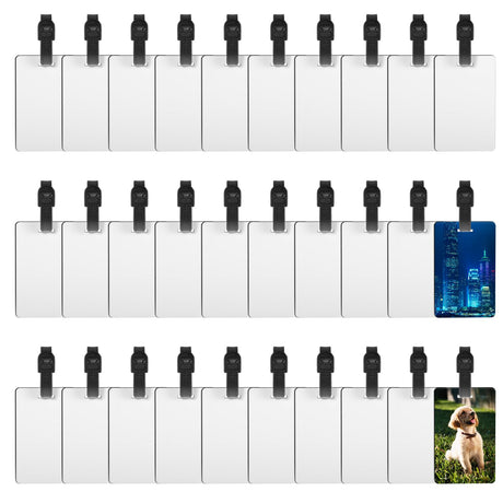 30 pcs Sublimation Luggage tag Blanks White Blank Travel Bag Tags with Strap Double Sided MDF Suitcase Label Tag with Slots Keychains Blanks JOUTYFOR