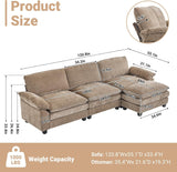 VINGLI Convertible Modular Sectional Sofa with Deep Seat & Movable 2-Layer Ottoman, L-shape Cloud Sofa with Chaise &Armrests, Oversized 3-Seater Couch for Living Room & Apartment, Chenille,Light-Brown VINGLI